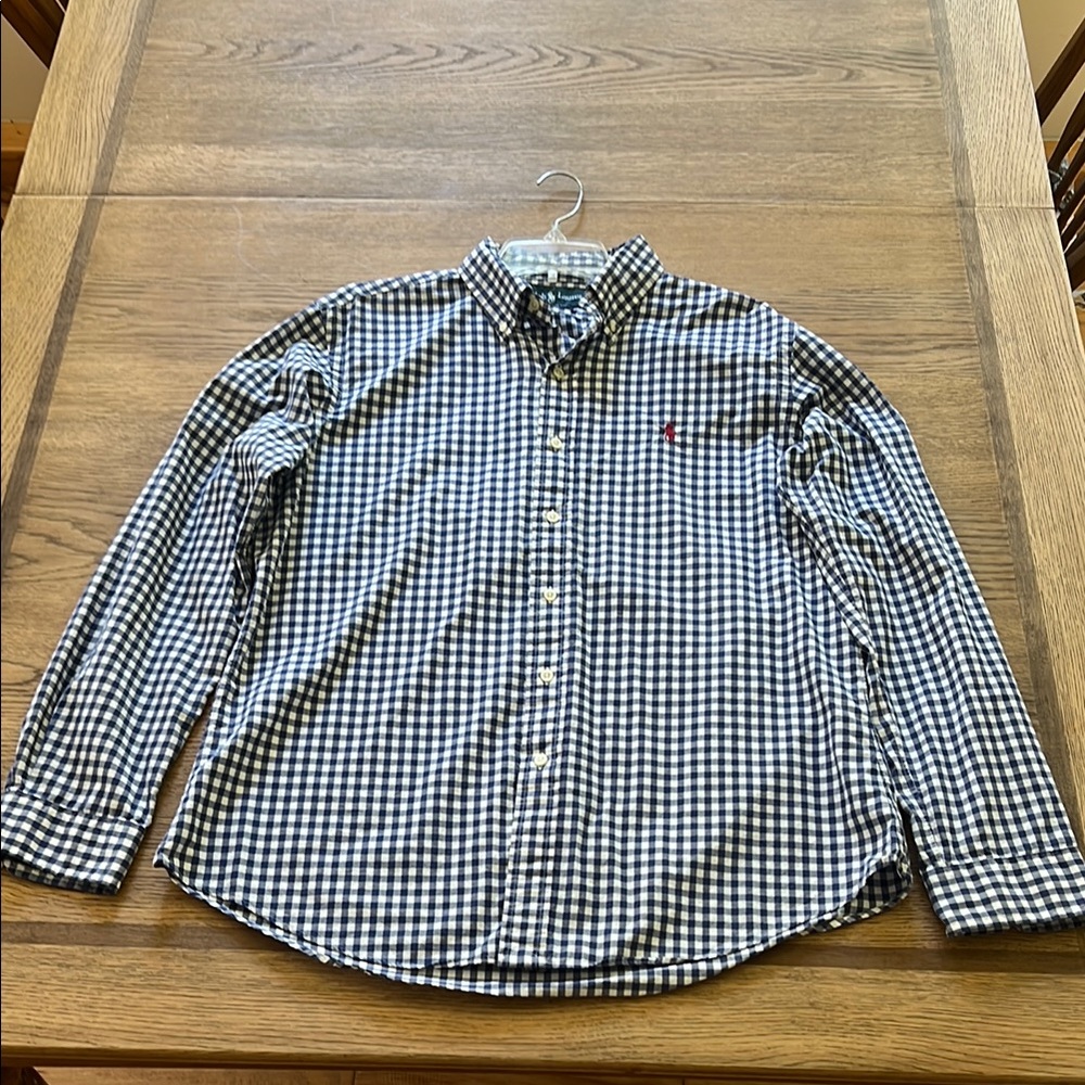 Ralph Lauren Blue and White Gingham Casual Men’s Shirt Size Large